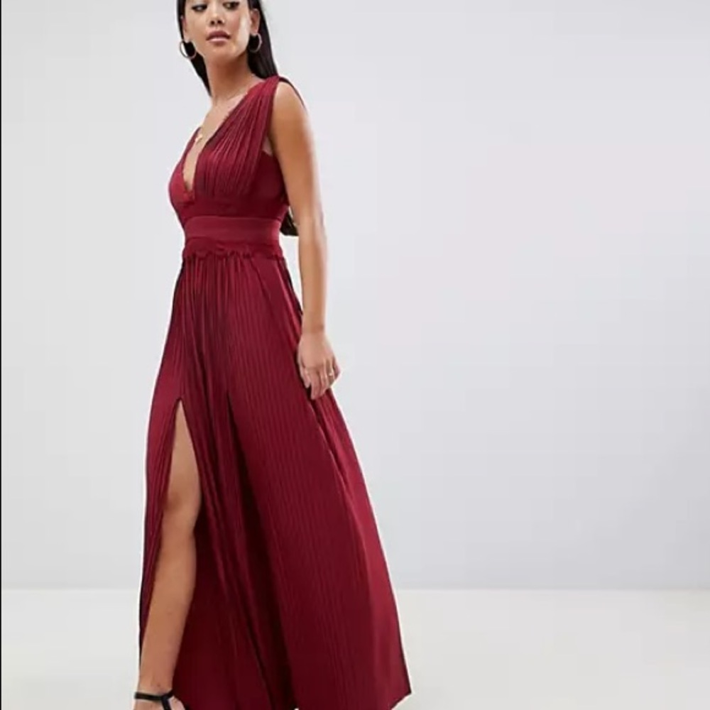 ASOS Petite premium lace insert pleated maxi dress